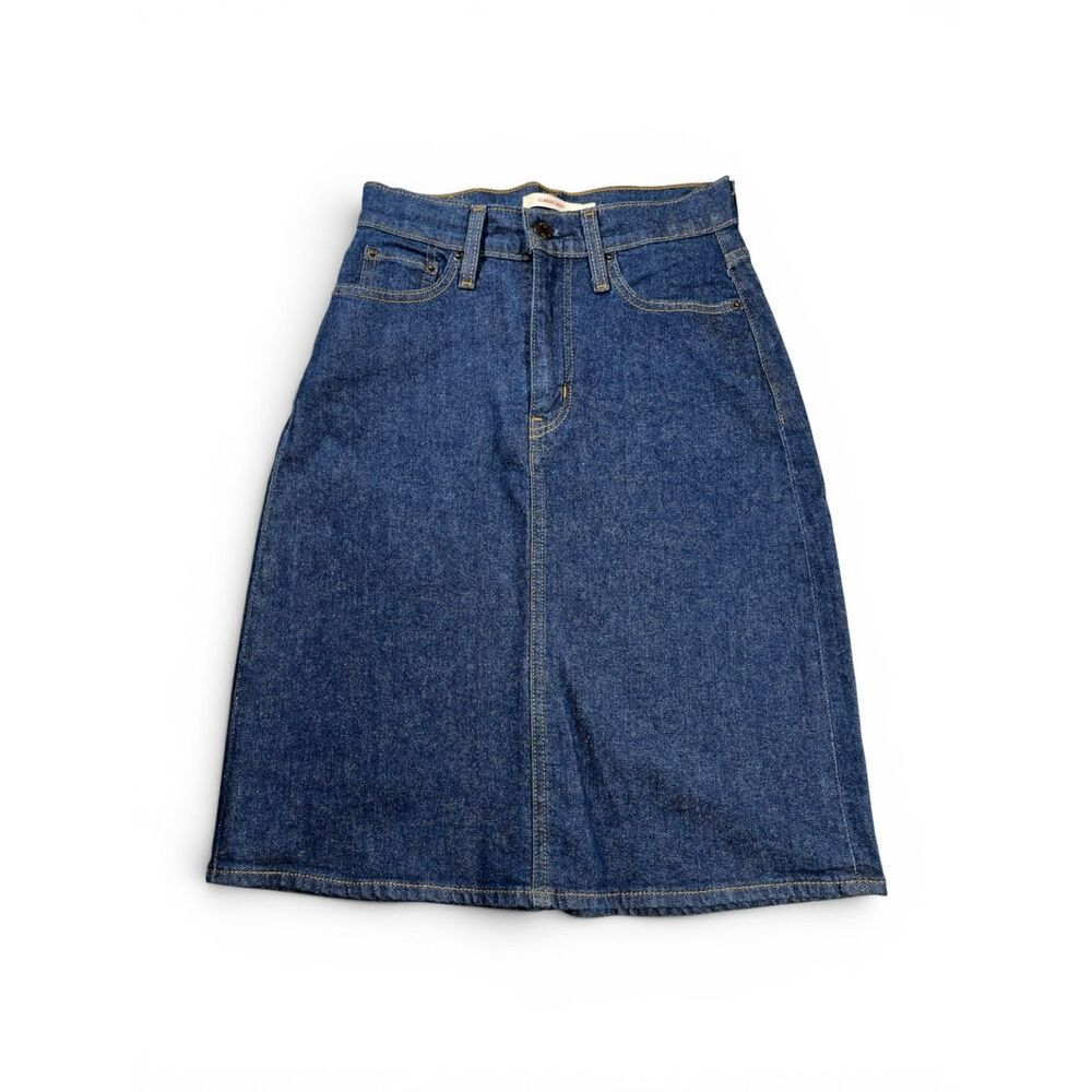 Levi’s Classic Denim Skirt Women’s W24 Blue Stretch Knee Length Midi